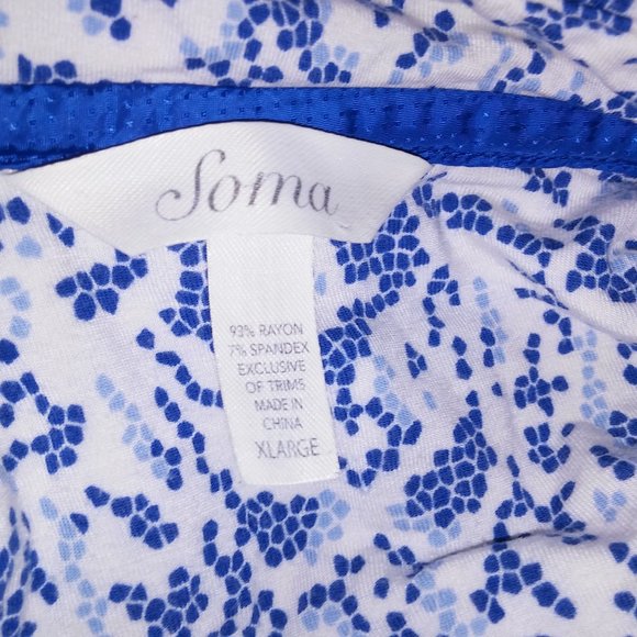 Soma Pajama Top Sleepwear XL Blue White Short Sleeve Geo Button Up Rayon Spandex - Picture 10 of 10